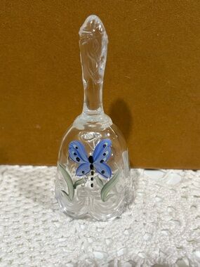 Fenton Hand-Painted Blue Butterfly Glass Bell - Home Art
